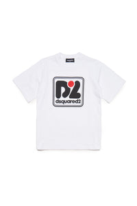 T-shirt girocollo in jersey di cotone con grafica logo