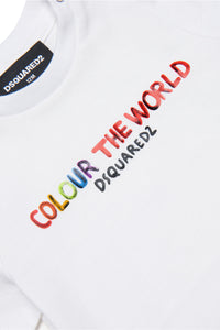 Crew-neck jersey T-shirt with Colour the World lettering