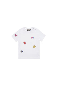 Crew-neck jersey T-shirt with colorful mini symbols