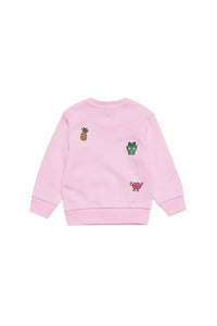 Cotton crew-neck sweatshirt with colorful mini symbols