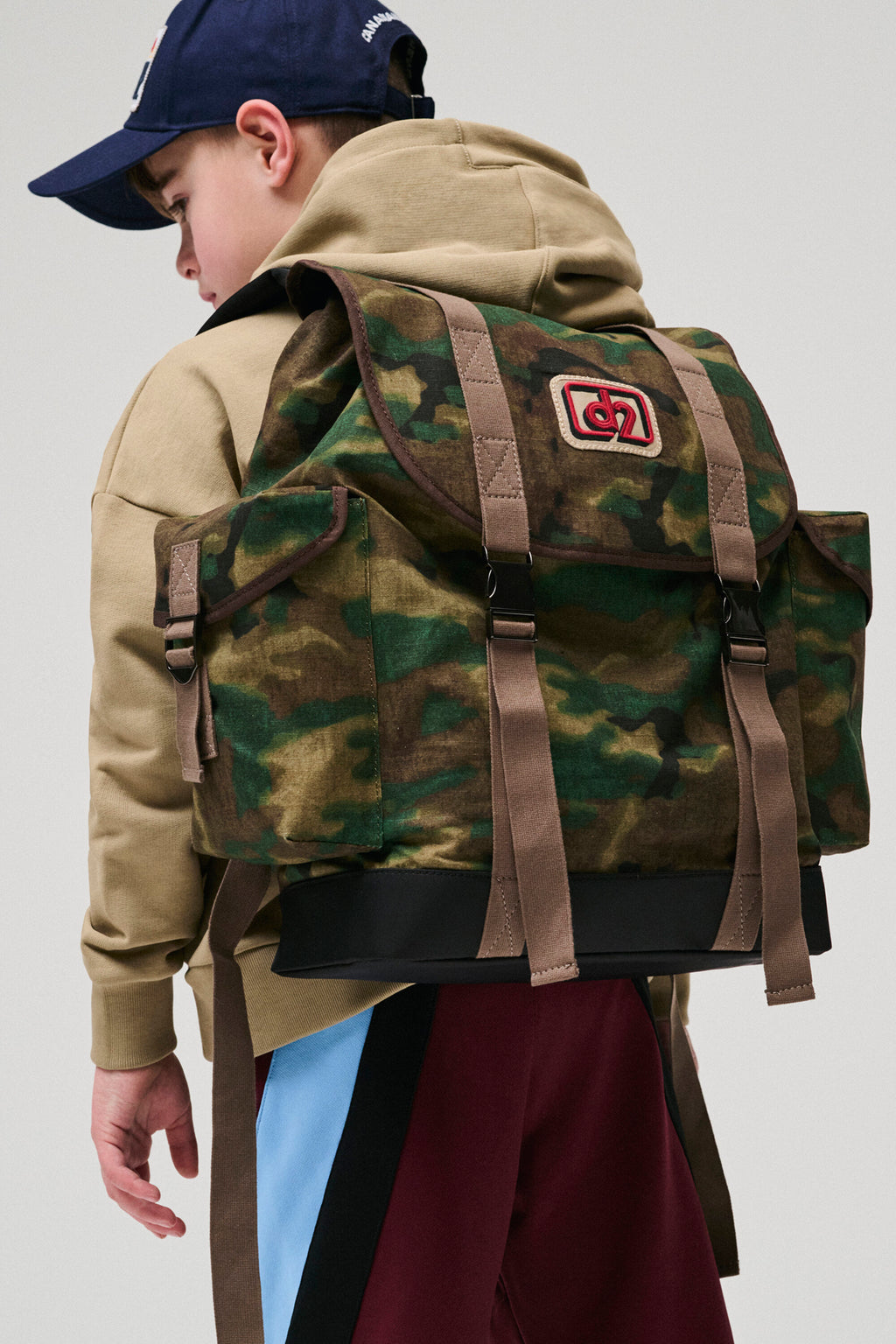 Camouflage allover military backpack with patches