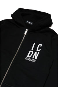 Cotton hooded sweatshirt with zip and Icon logo