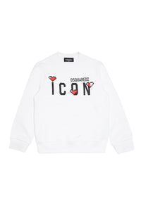 Cotton crew-neck sweatshirt with Icon logo and hearts