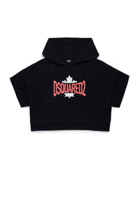 Cropped hooded sweatshirt with hood and leaf graphic logo