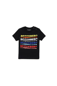 Wave-effect multicolor branded T-shirt