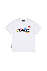 Crew-neck jersey T-shirt with logo and Pac-Man print