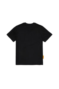 Crew-neck jersey T-shirt with logo and Pac-Man print