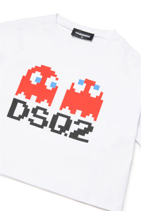 Cropped crew-neck jersey T-shirt with Pac-Man print
