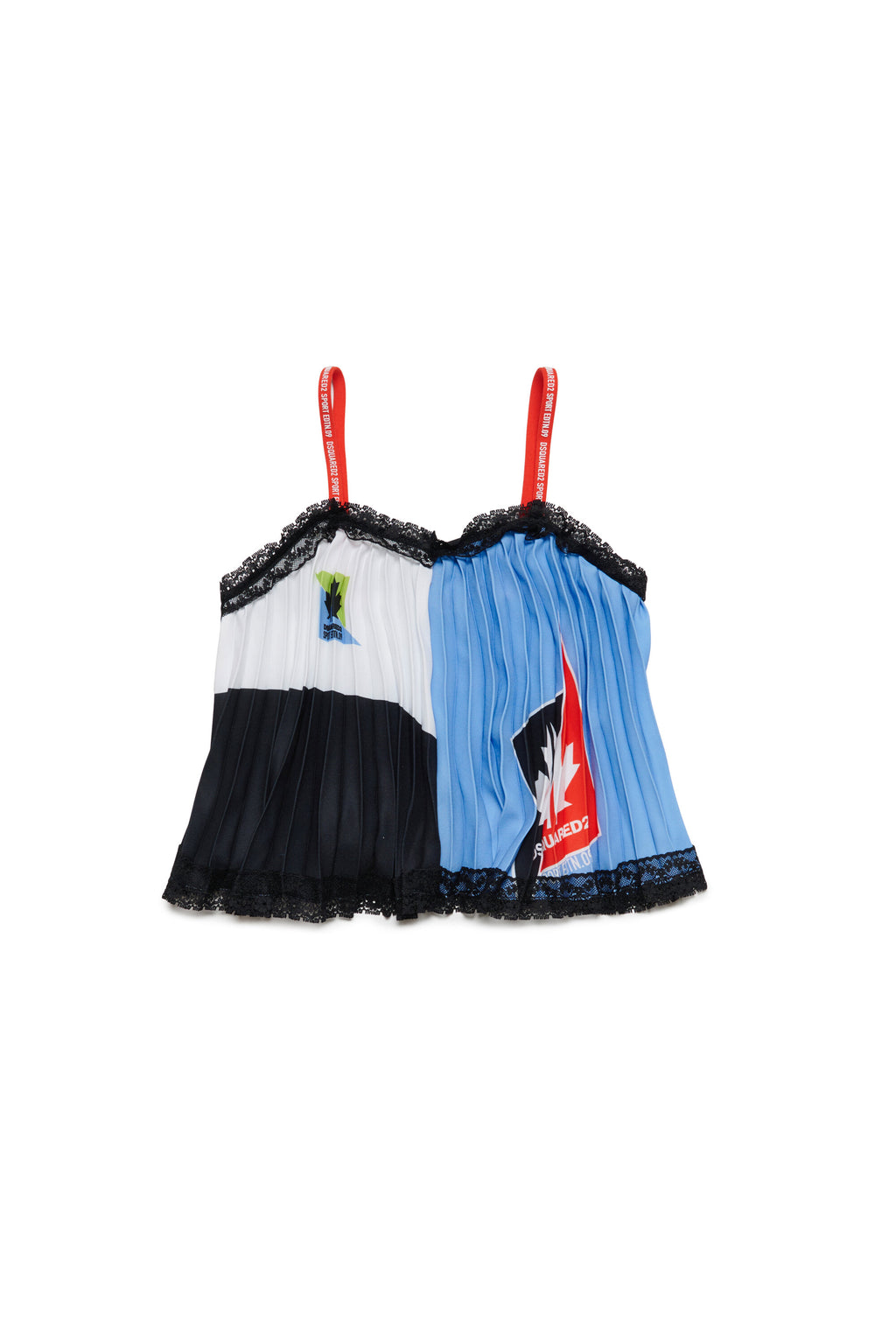 Colorblock pleat tops with lace hems