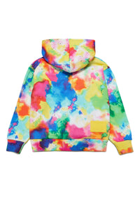 Multicolor allover hooded sweatshirt