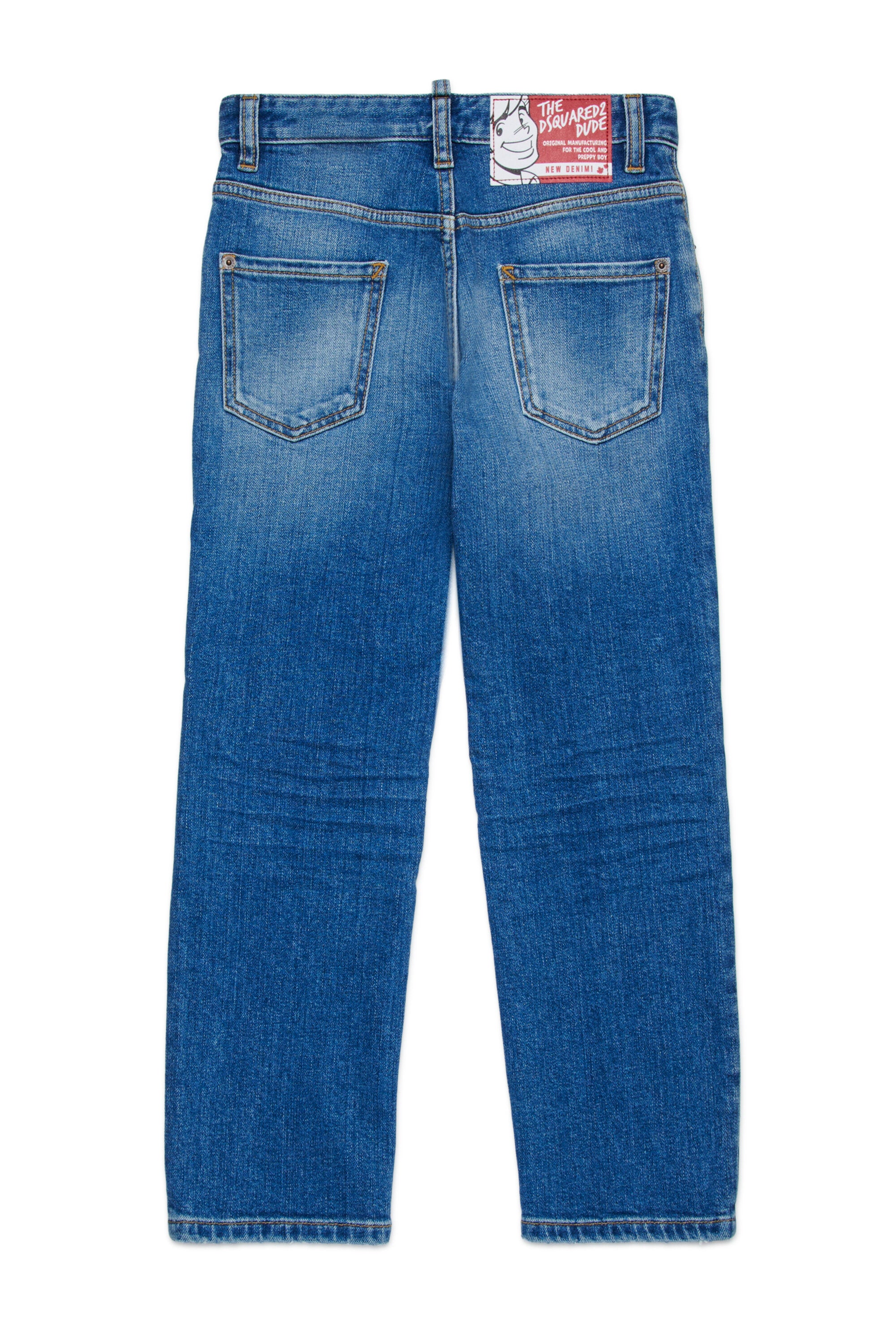 Jeans straight blu medio con abrasioni - 642