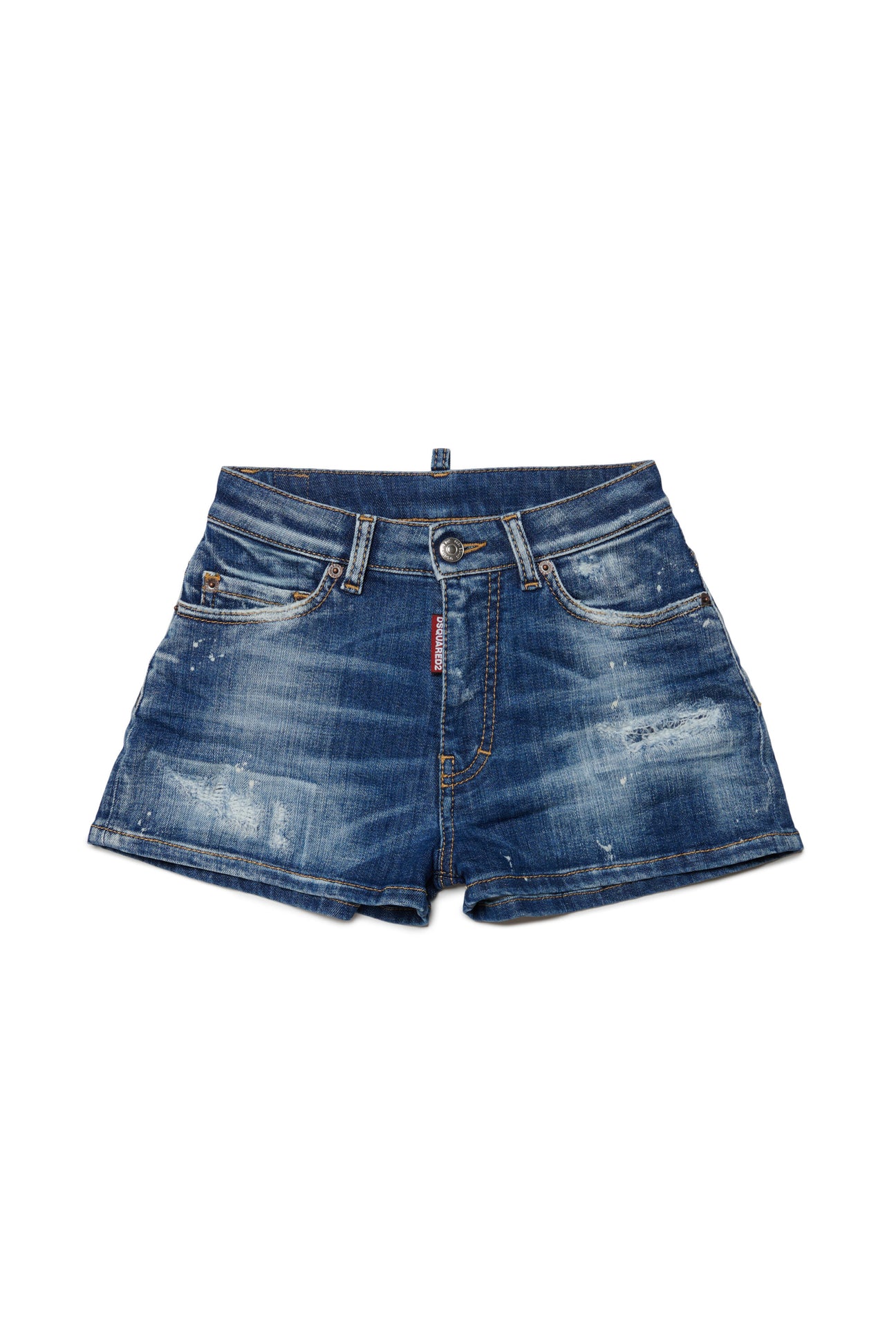 Shorts in blue shaded and ripped denim Shorts in blue shaded and ripped denim