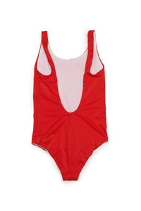 One-piece swimsuit with Beach graphics