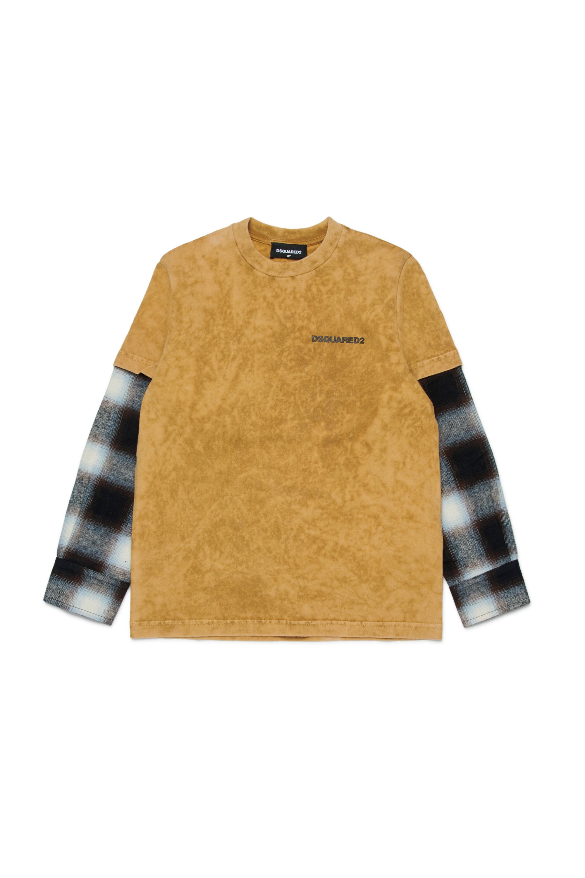 T-shirt in jersey con maniche a quadri