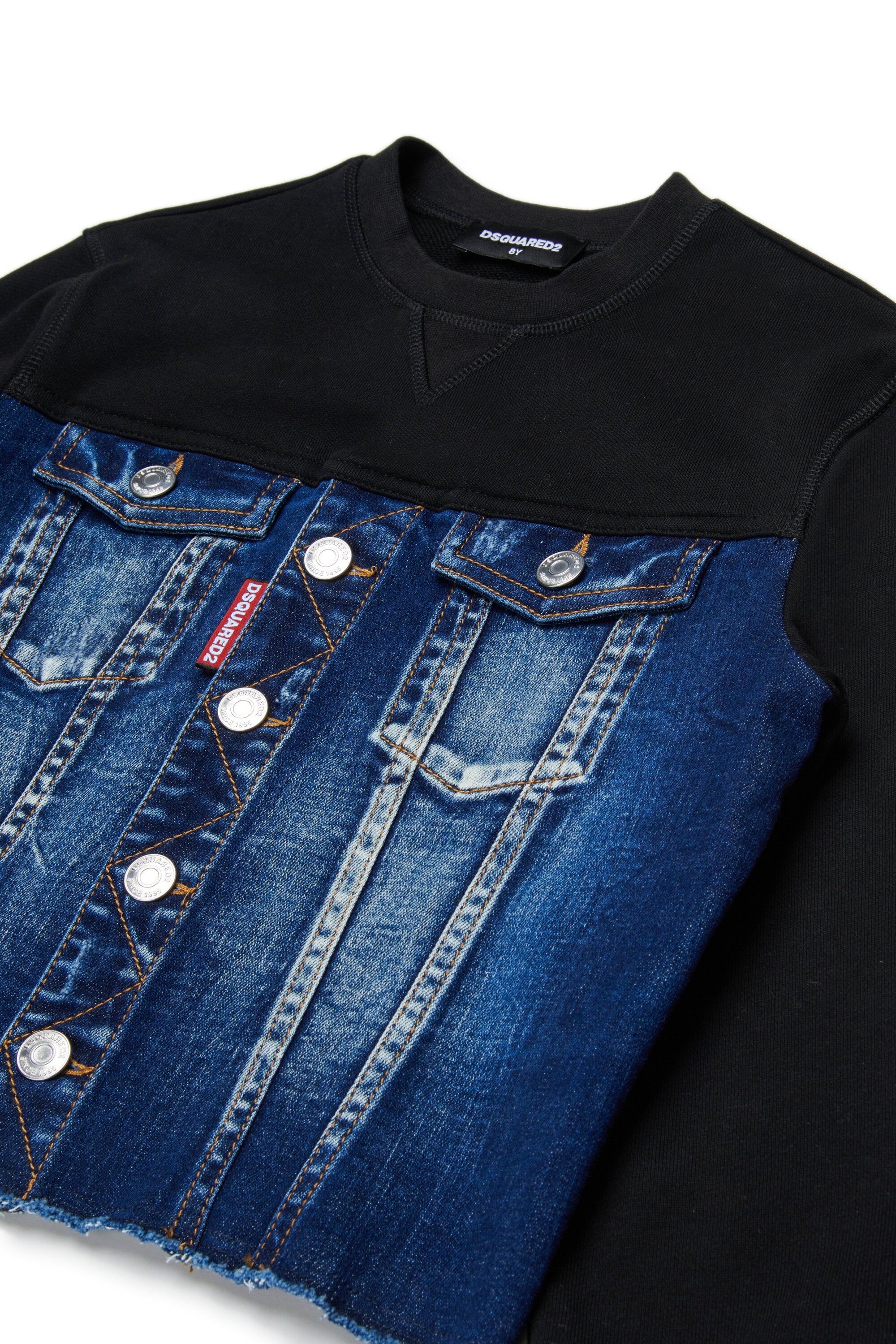 Sudadera de cuello redondo con pechera denim