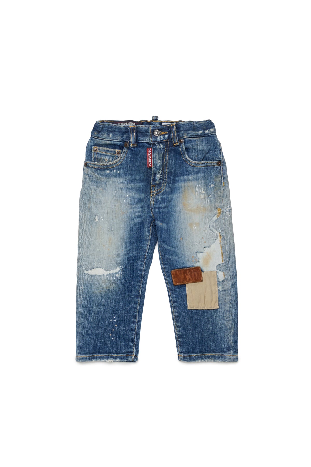 Jean regular à effet usé patchwork -Loose
