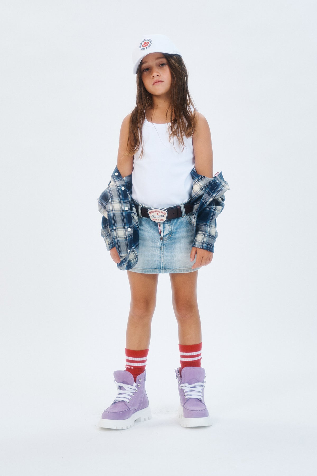 Denim mini skirt with logo