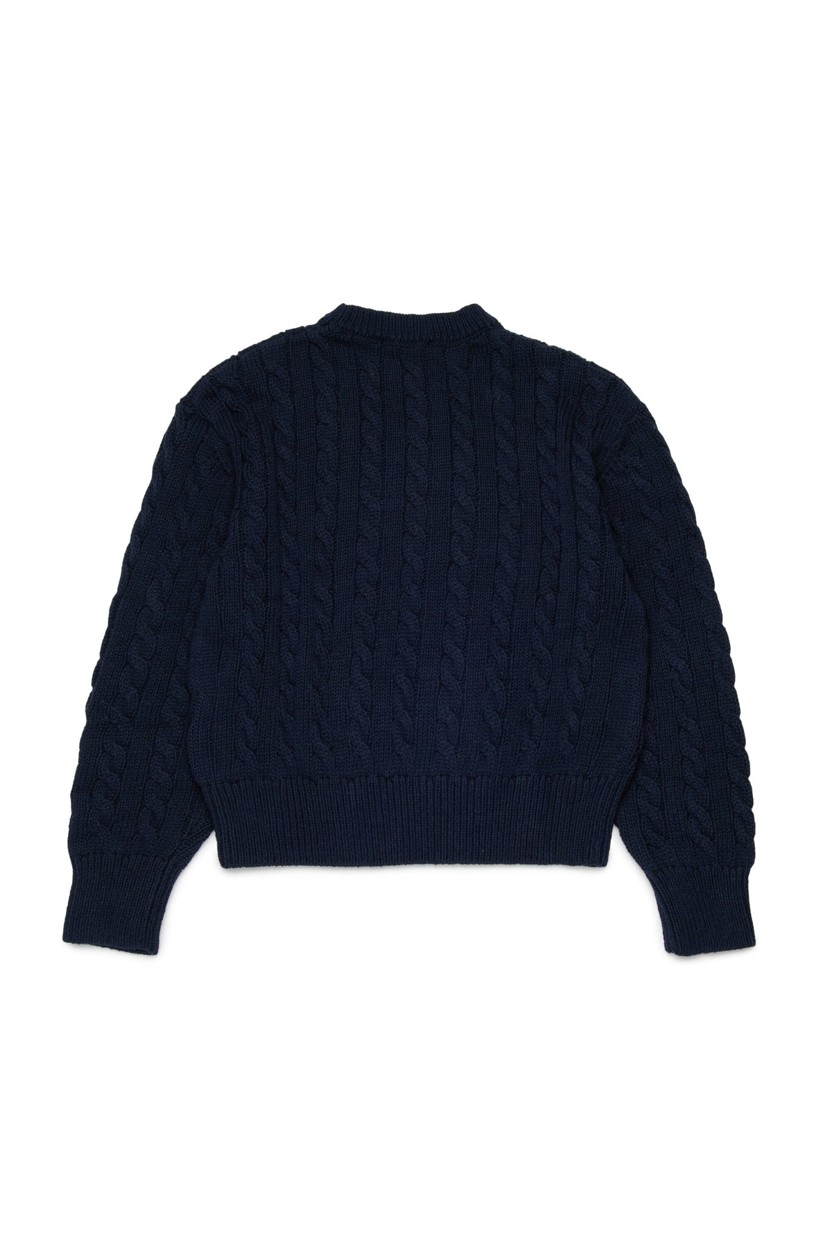 Cable-knit crewneck pullover with logo