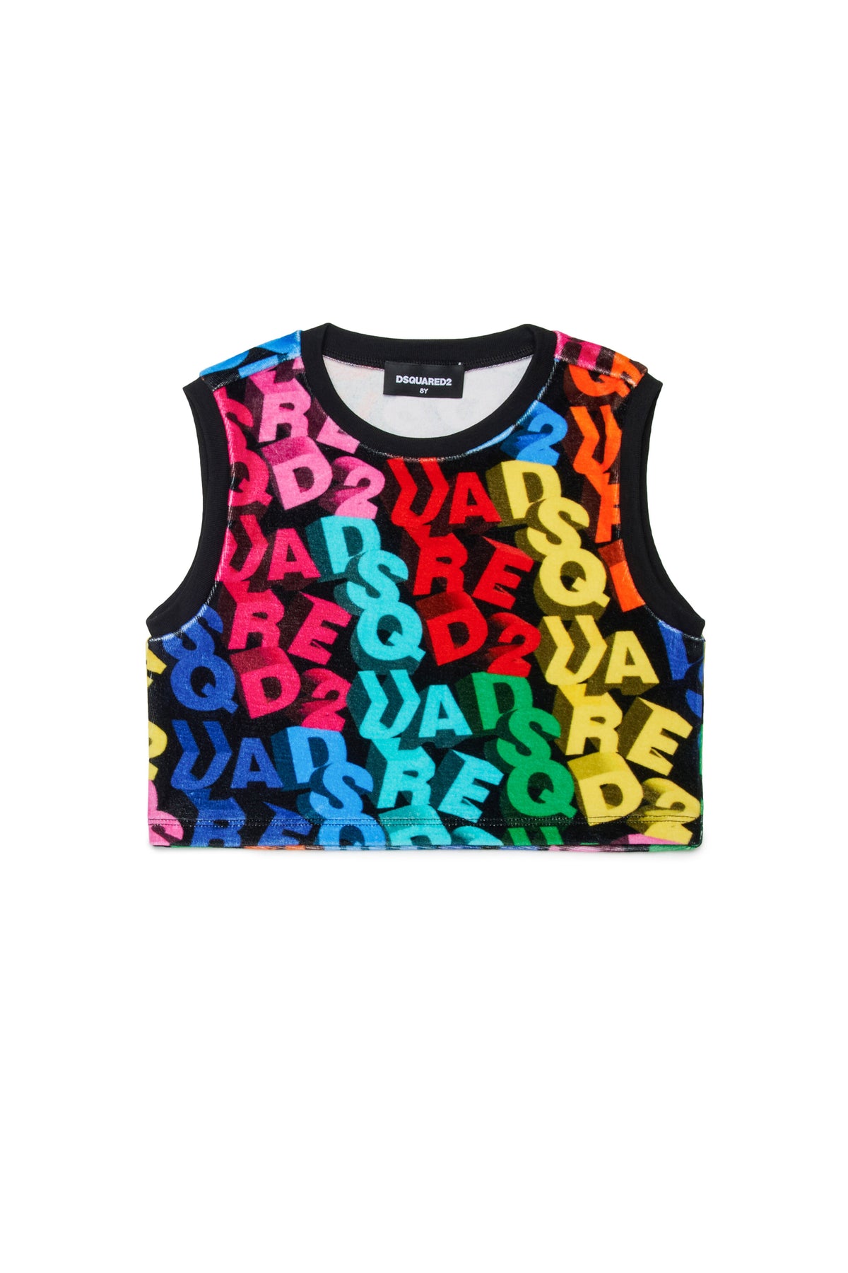 T-shirt smanicata con logo allover colorato