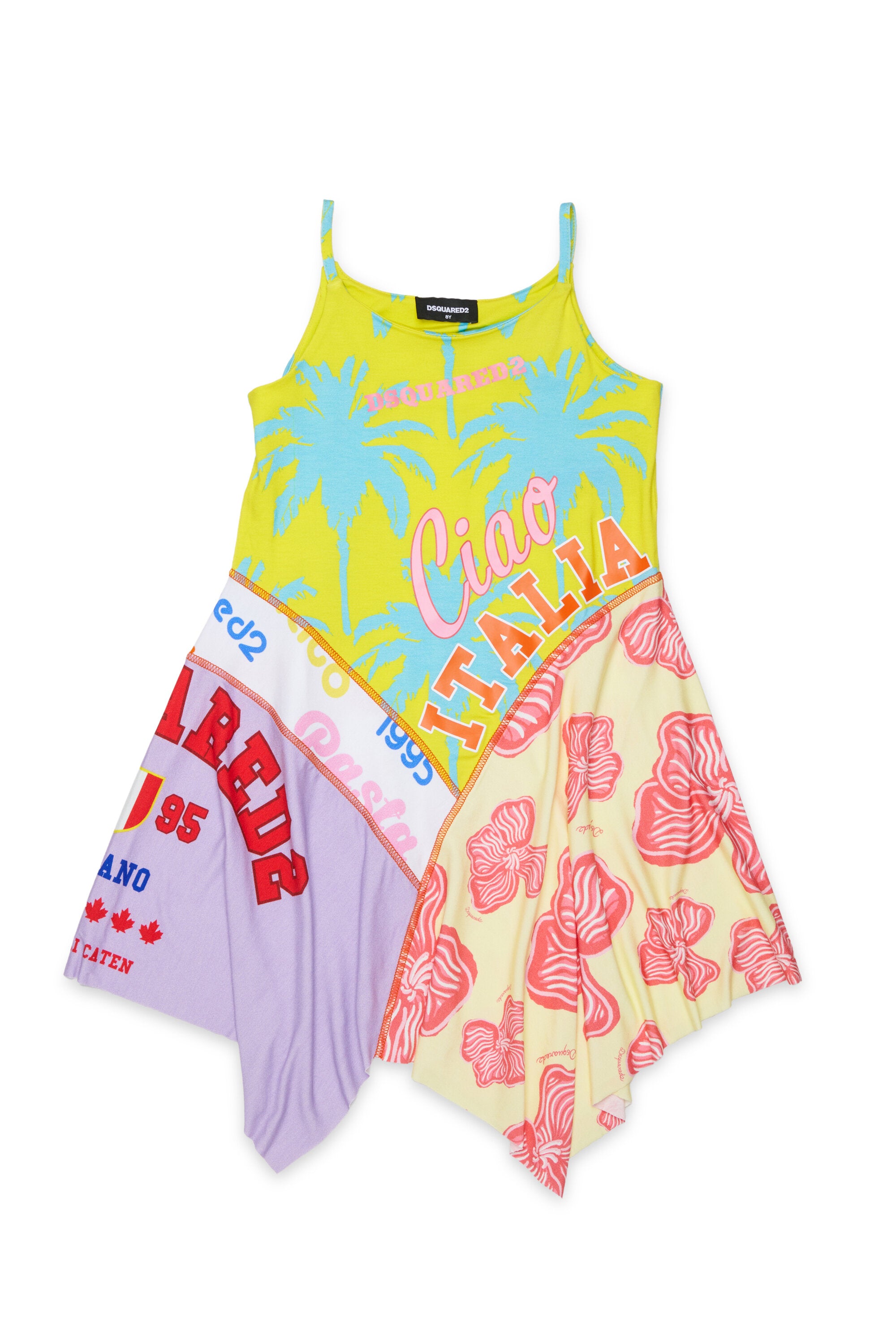 Vestido con estampado patchwork y logo