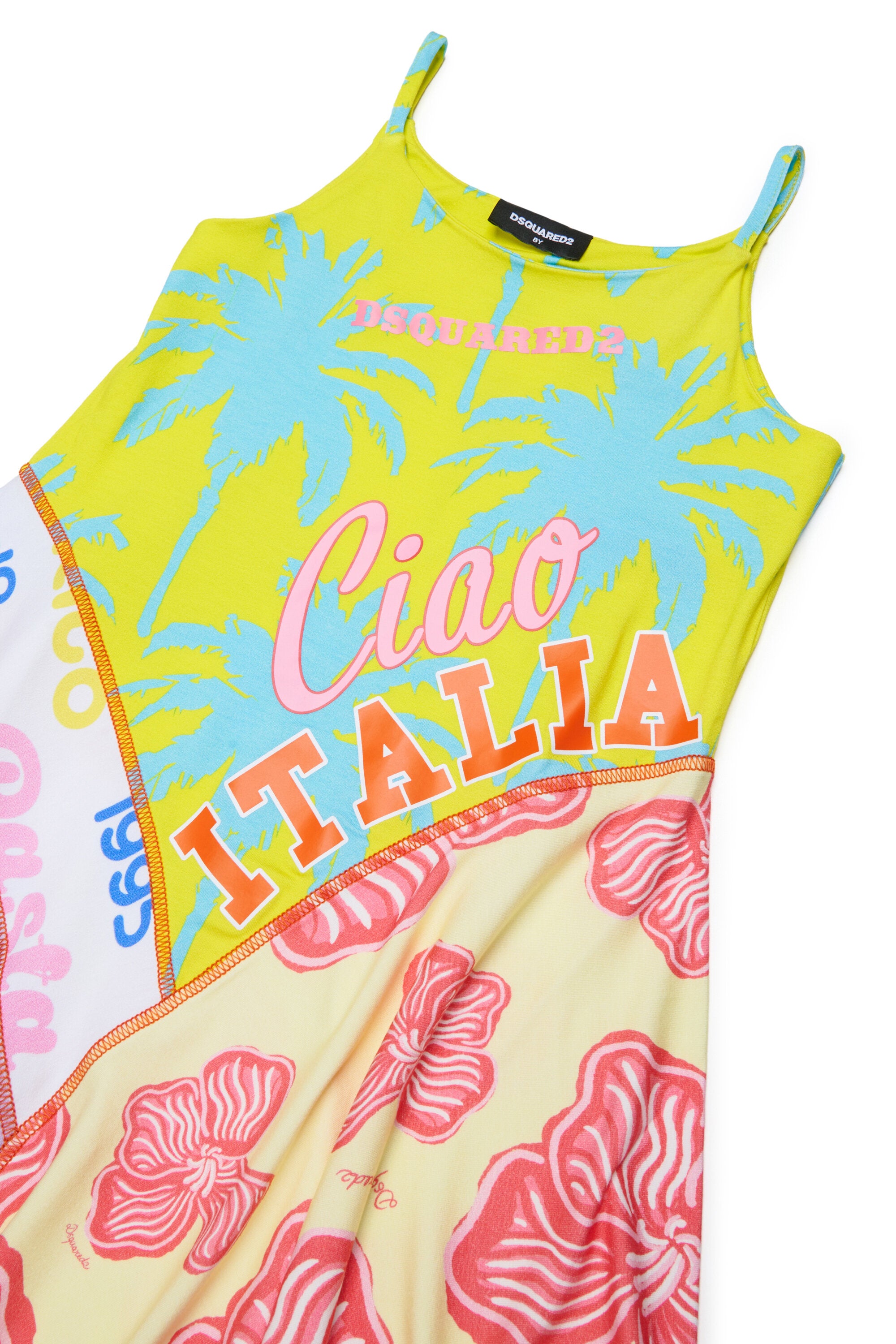 Vestido con estampado patchwork y logo