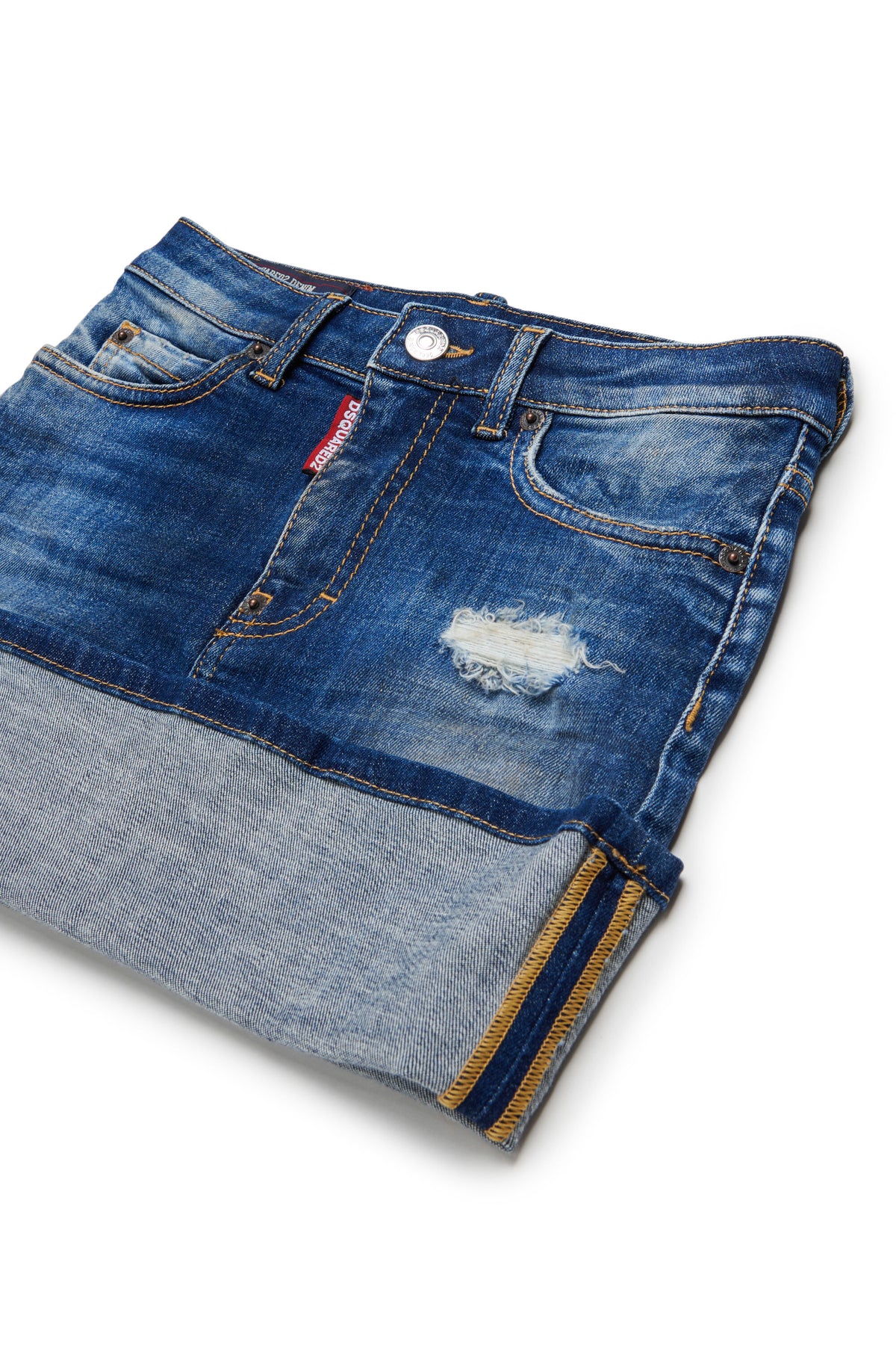 Denim mini skirt with turn-up hem
