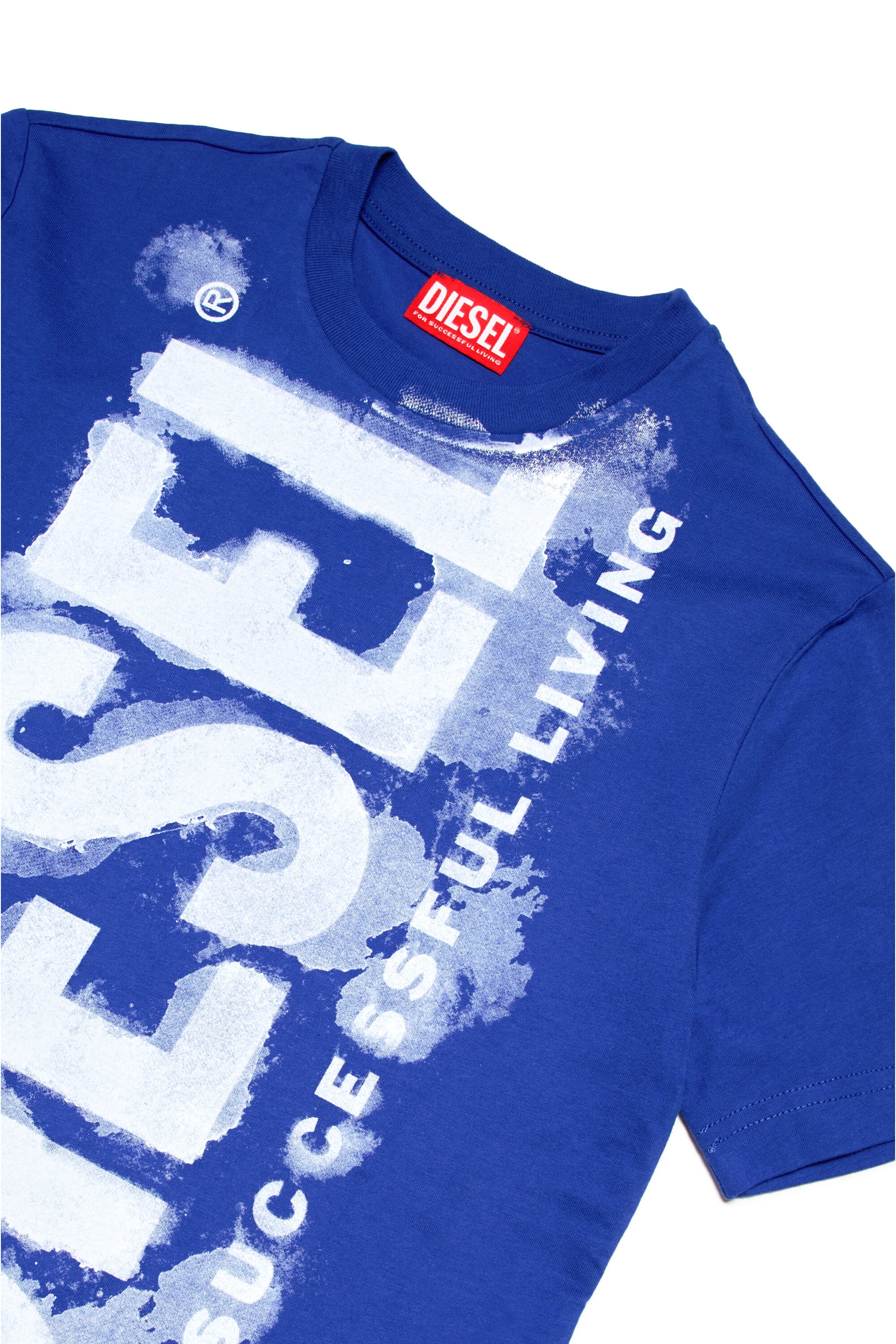 Crew-neck jersey T-shirt with watercolor effect logo