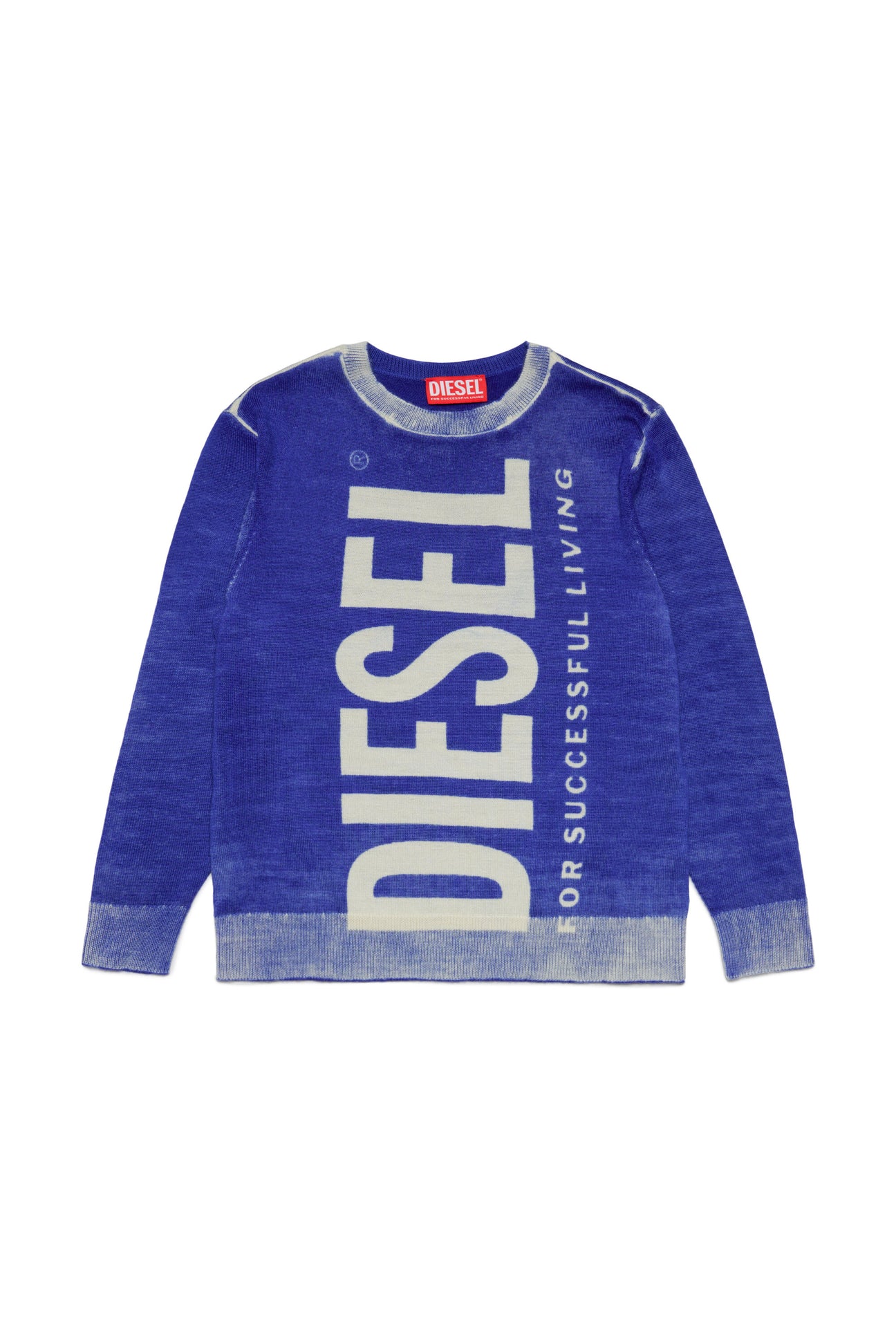 Merino wool sweater with logo and delavé effect 