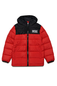 Padded jacket with hood and Diesel logo on front
