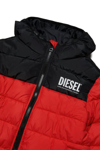 Padded jacket with hood and Diesel logo on front
