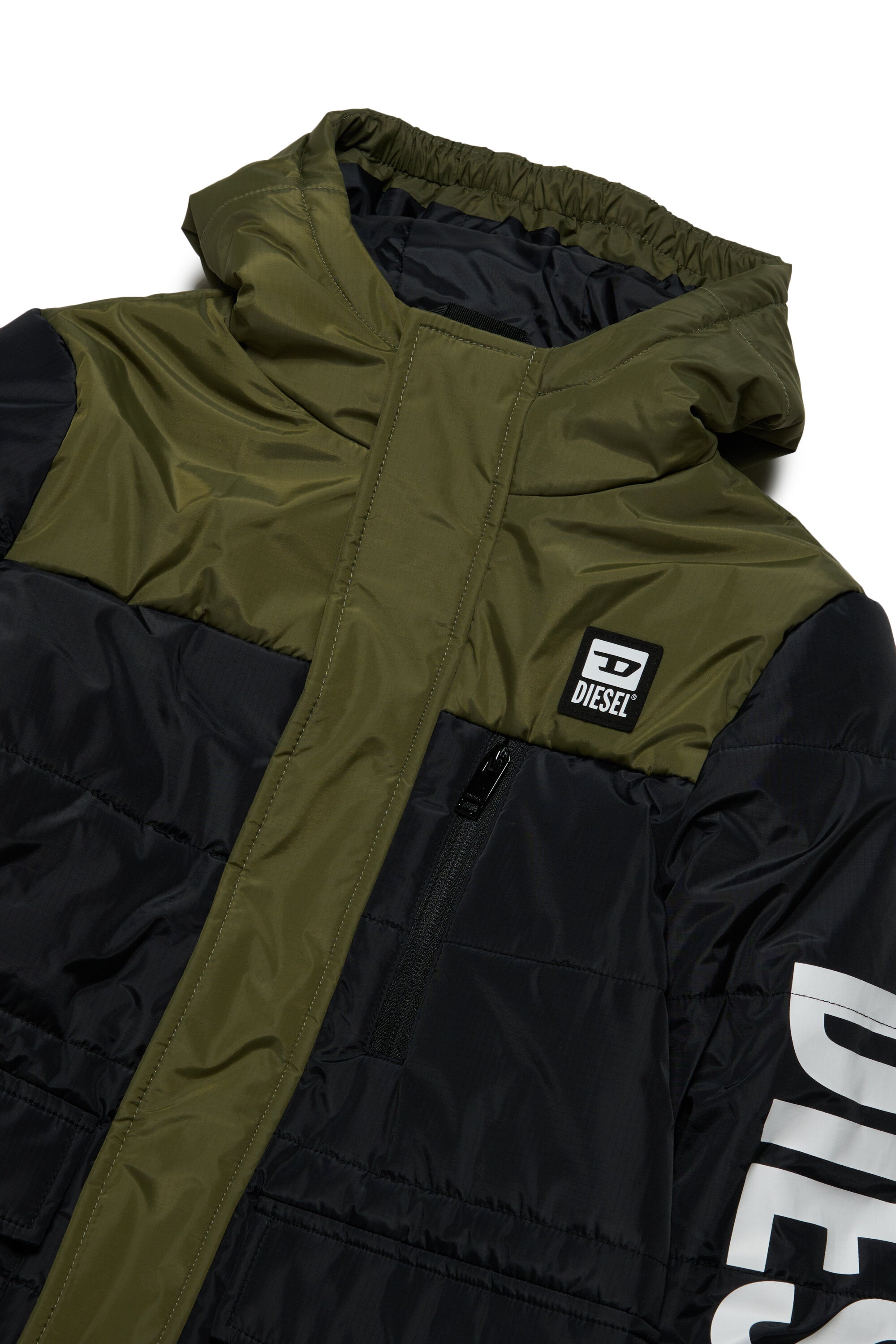 Padded jacket with hood and Diesel logo