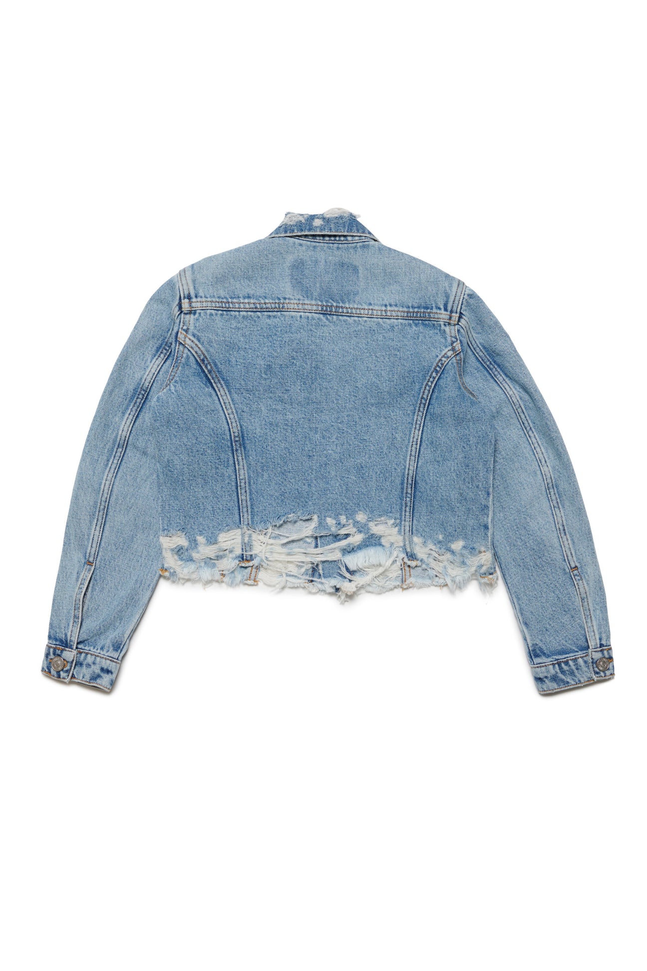 Giacca cropped in denim con rotture Giacca cropped in denim con rotture