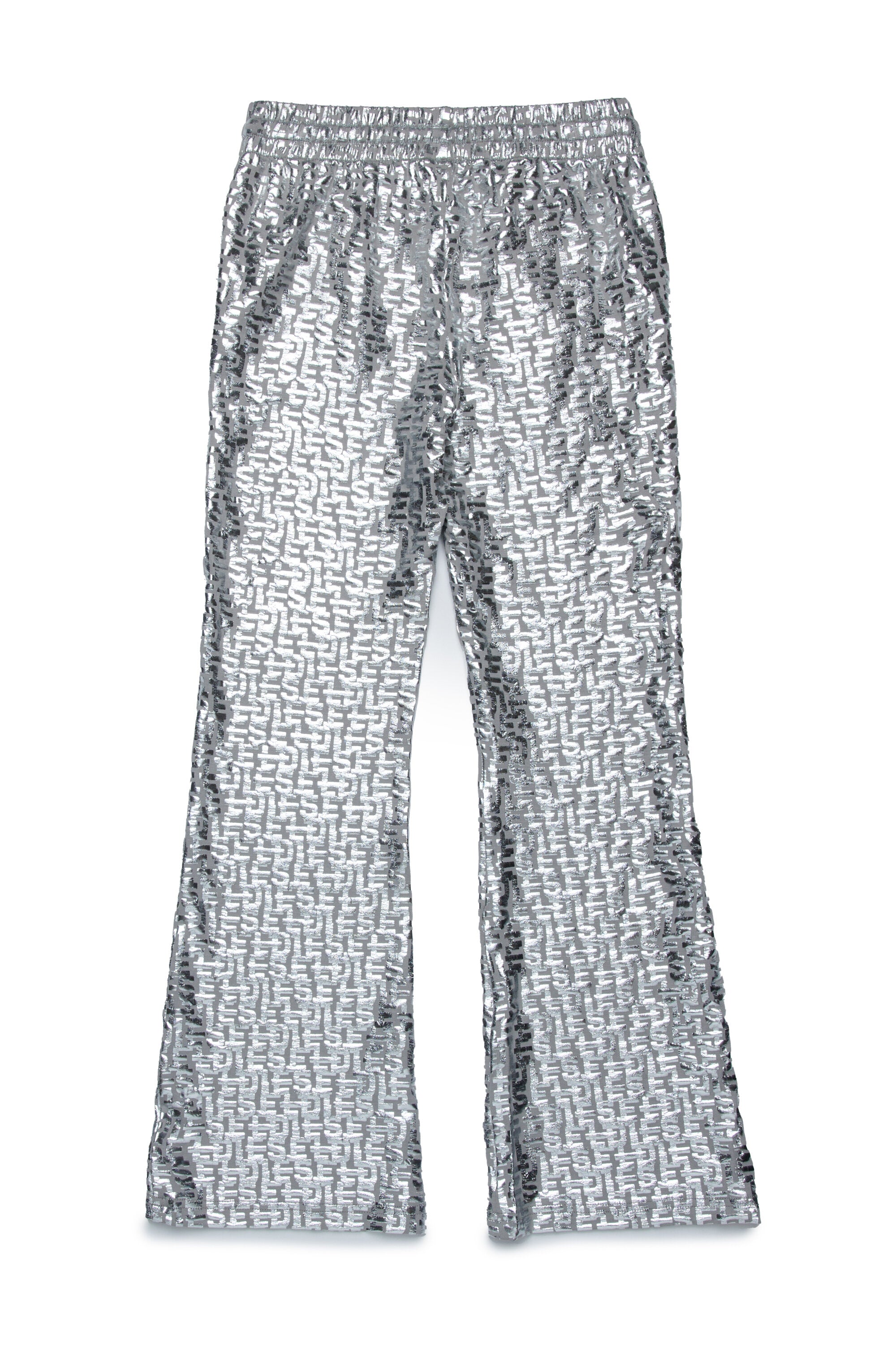 All-over monogram mylar bootcut trousers