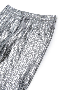 All-over monogram mylar bootcut trousers