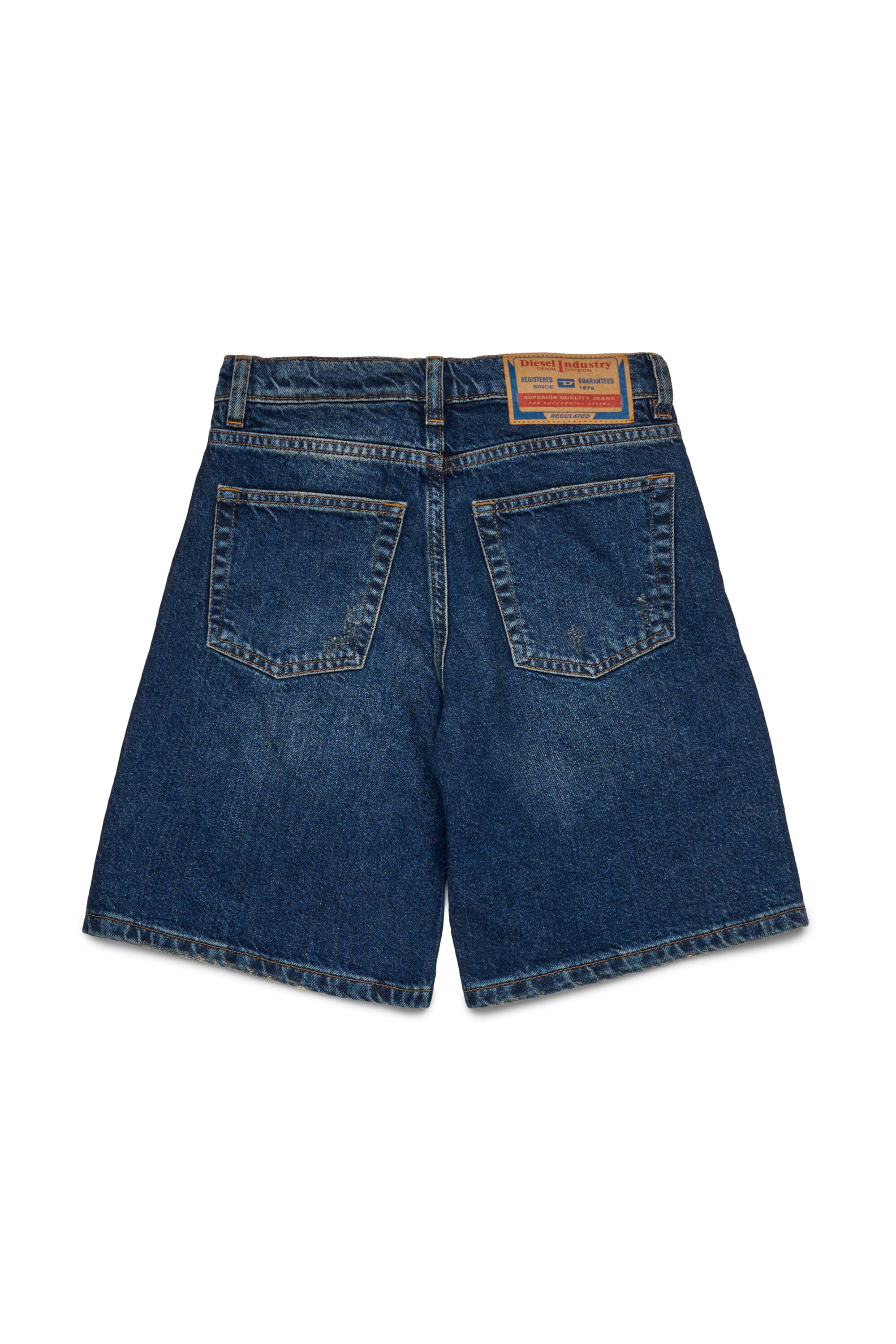 Dark blue denim shorts with dirty effect