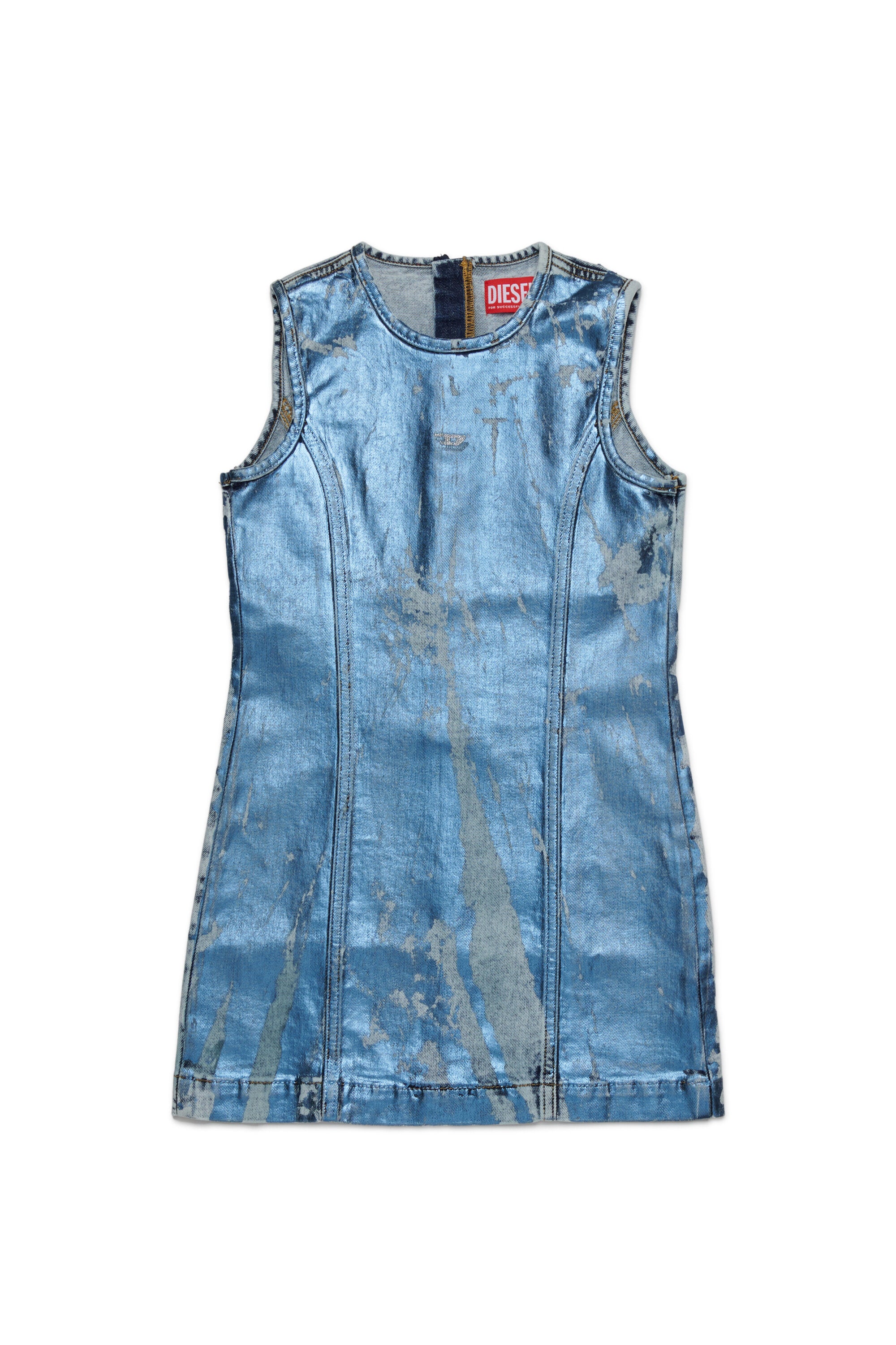 Abito smanicato in denim con finishing mylar
