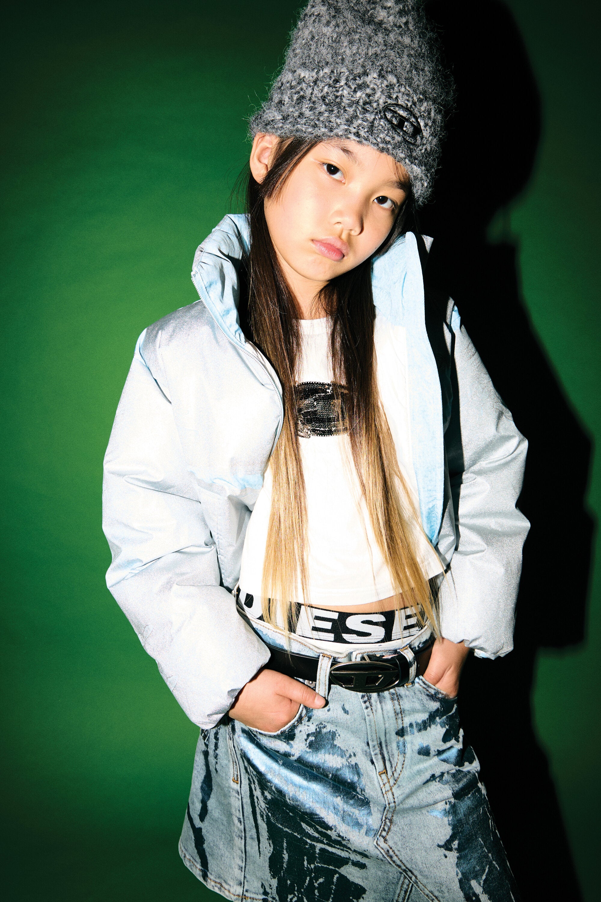 Chaqueta corta acolchada efecto denim mylar