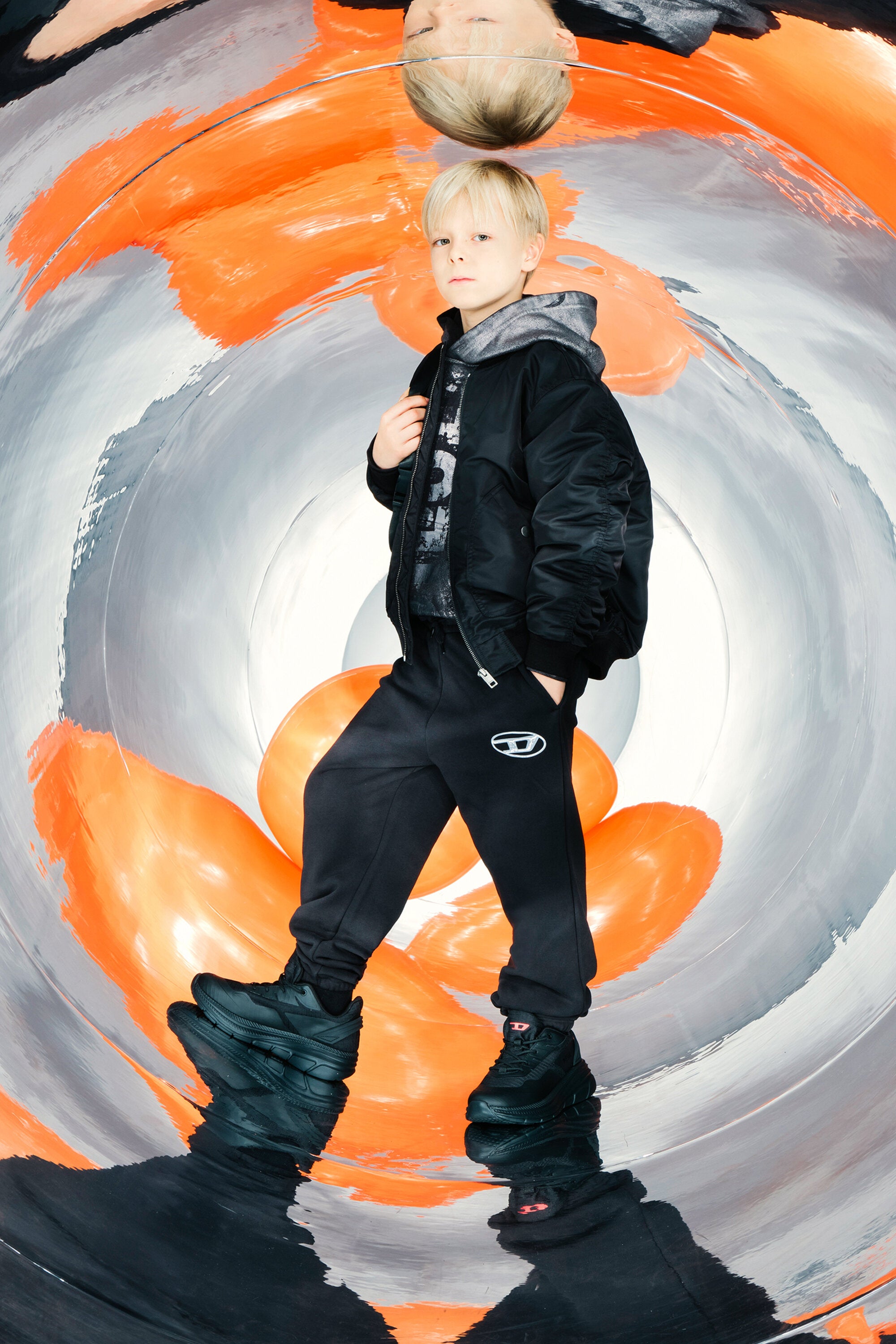 Giacca bomber in gabardina con maxi logo