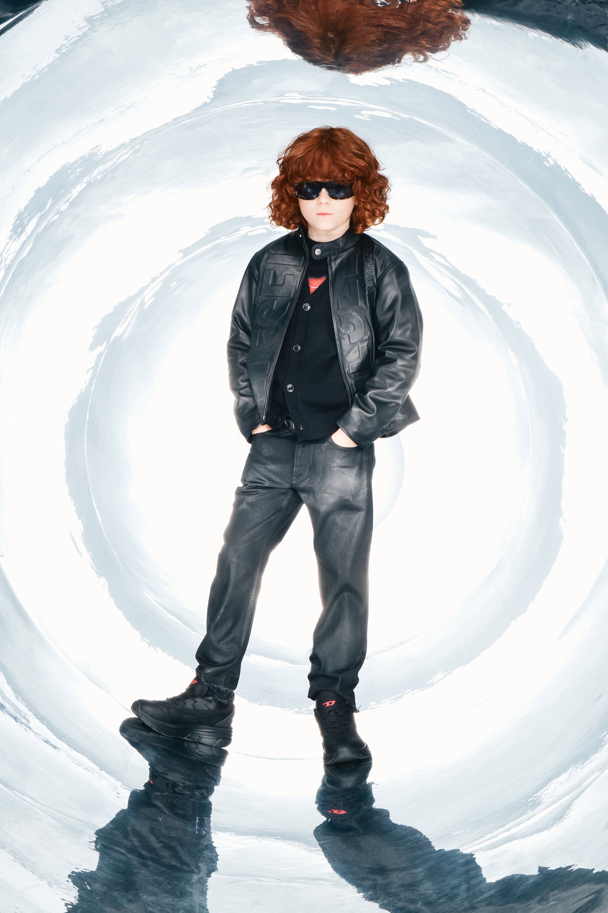 Coated fabric biker jacket with maxi logo