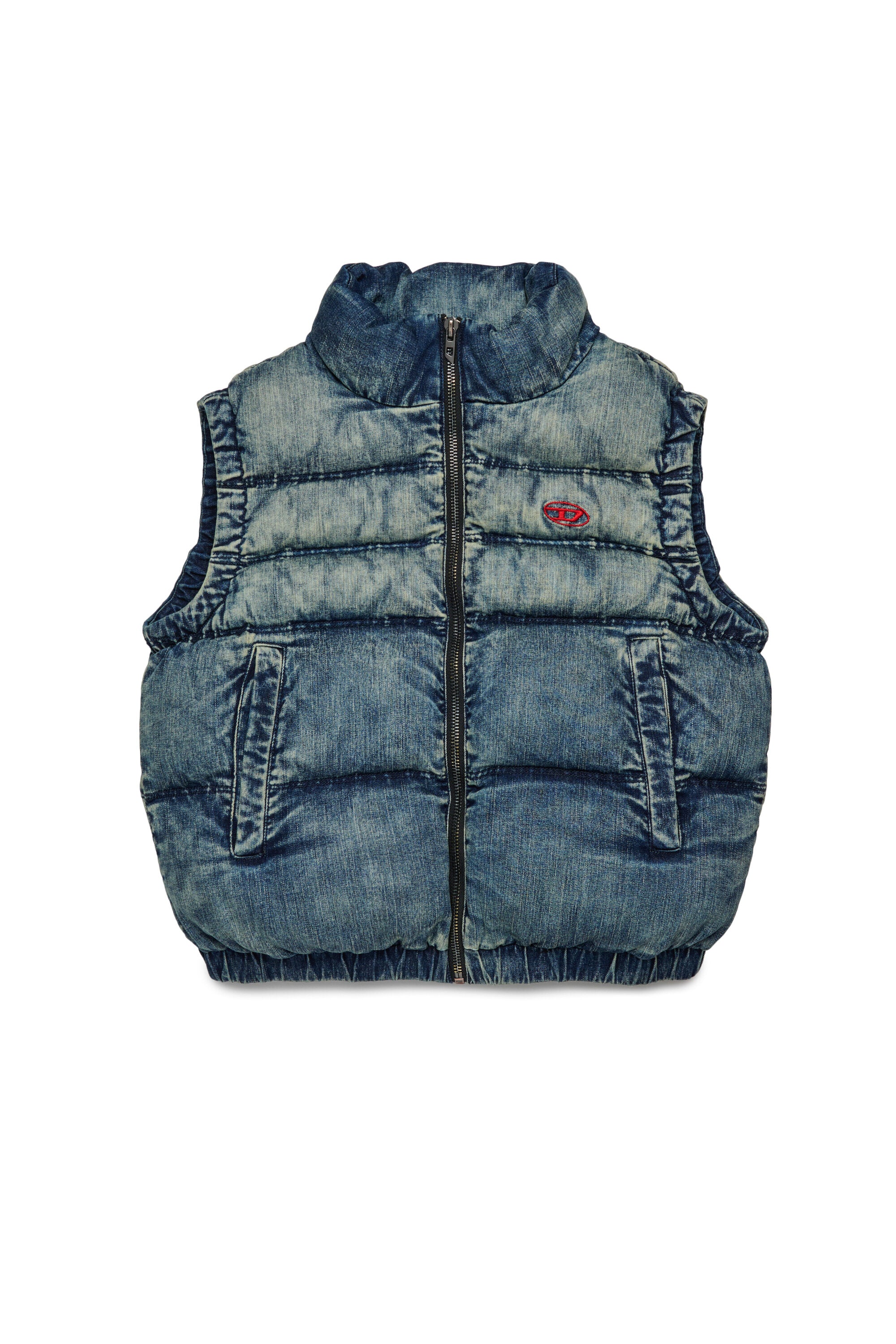 Gilet court matelassé en denim effet sale