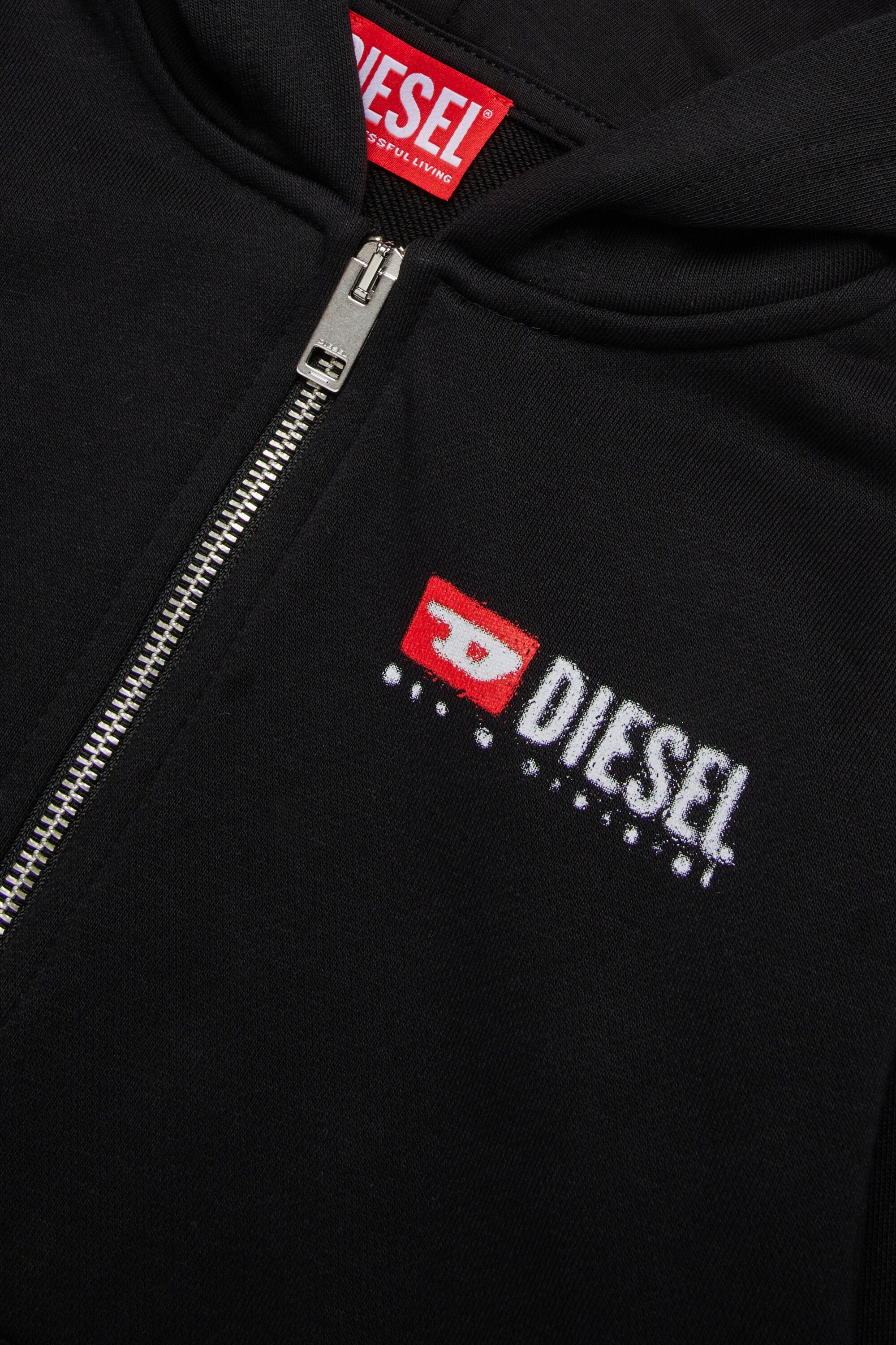 Hooded sweatshirt with zip and Diesel Denim Division logo