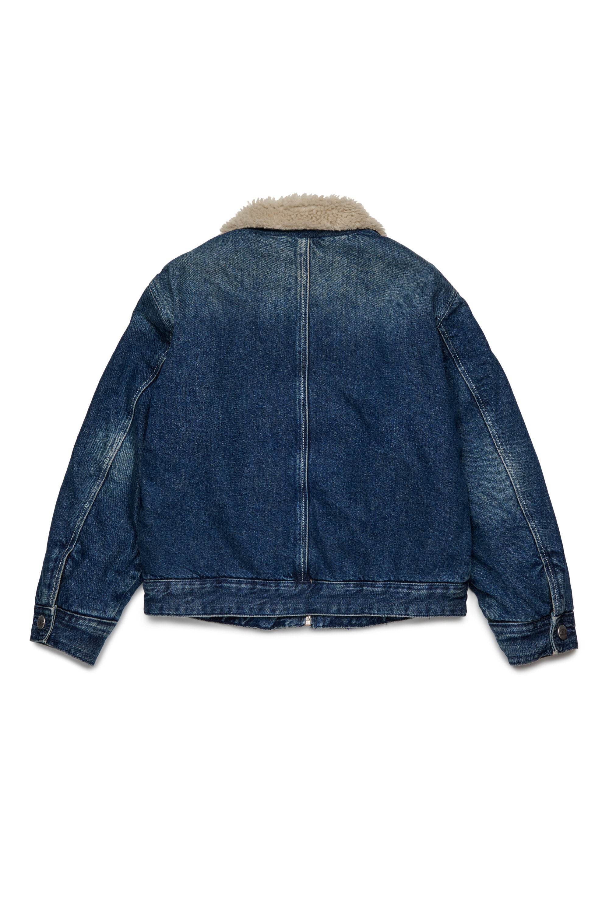 Dirty effect denim trucker jacket with teddy collar