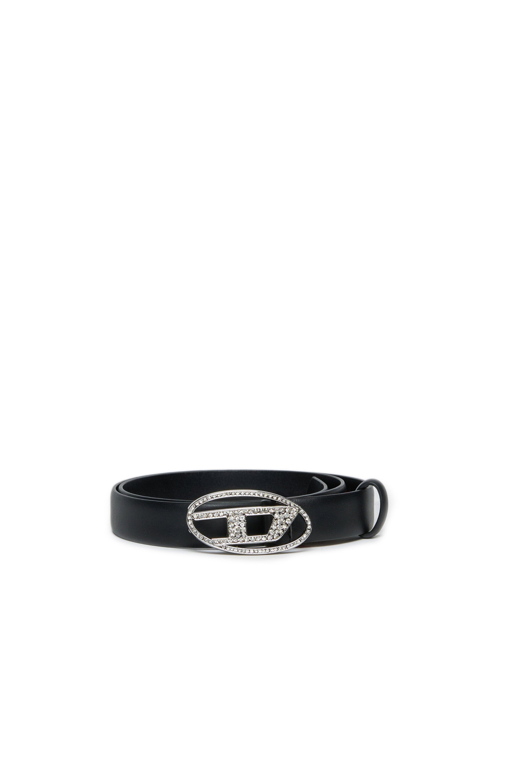 Ceinture en cuir véritable Oval D avec strass