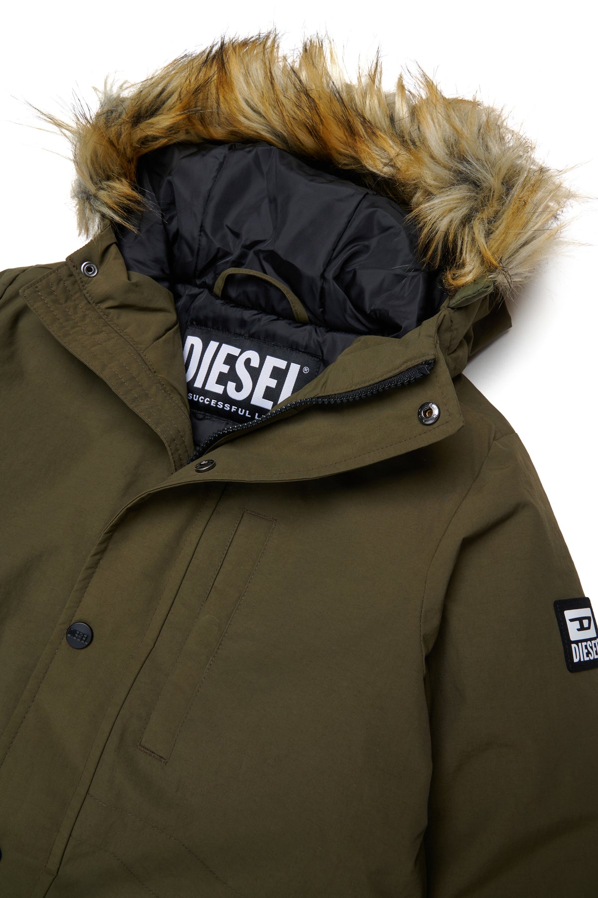 Padded jacket with faux fur hood
