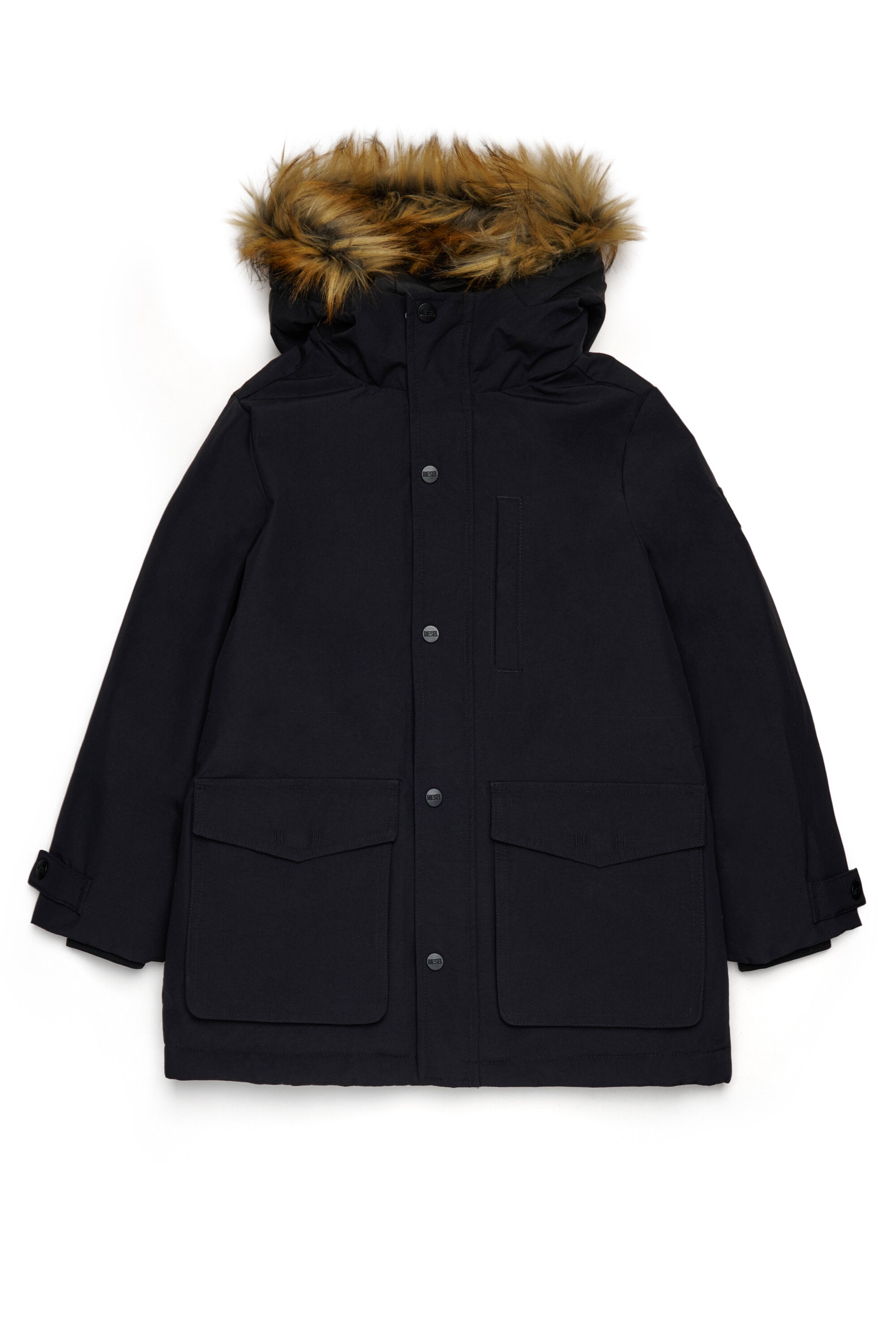 Chaqueta acolchada con capucha de piel sintética