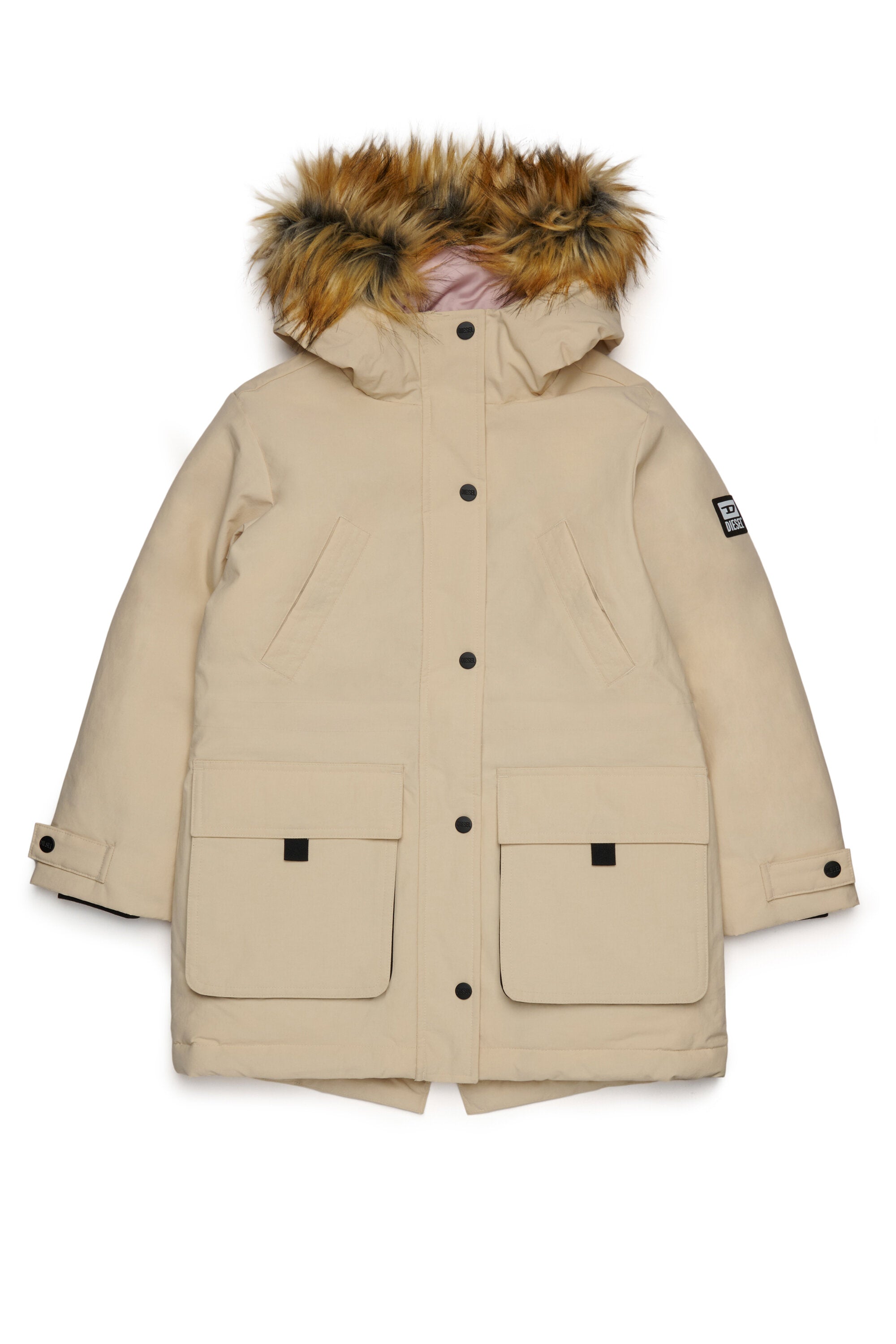 Padded jacket with faux fur hood and pockets