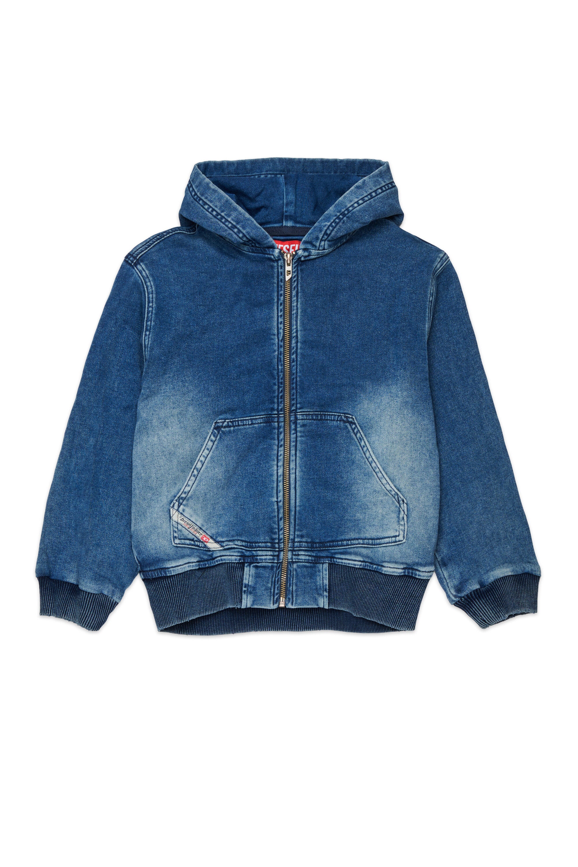 Sudadera con cremallera efecto denim y logo