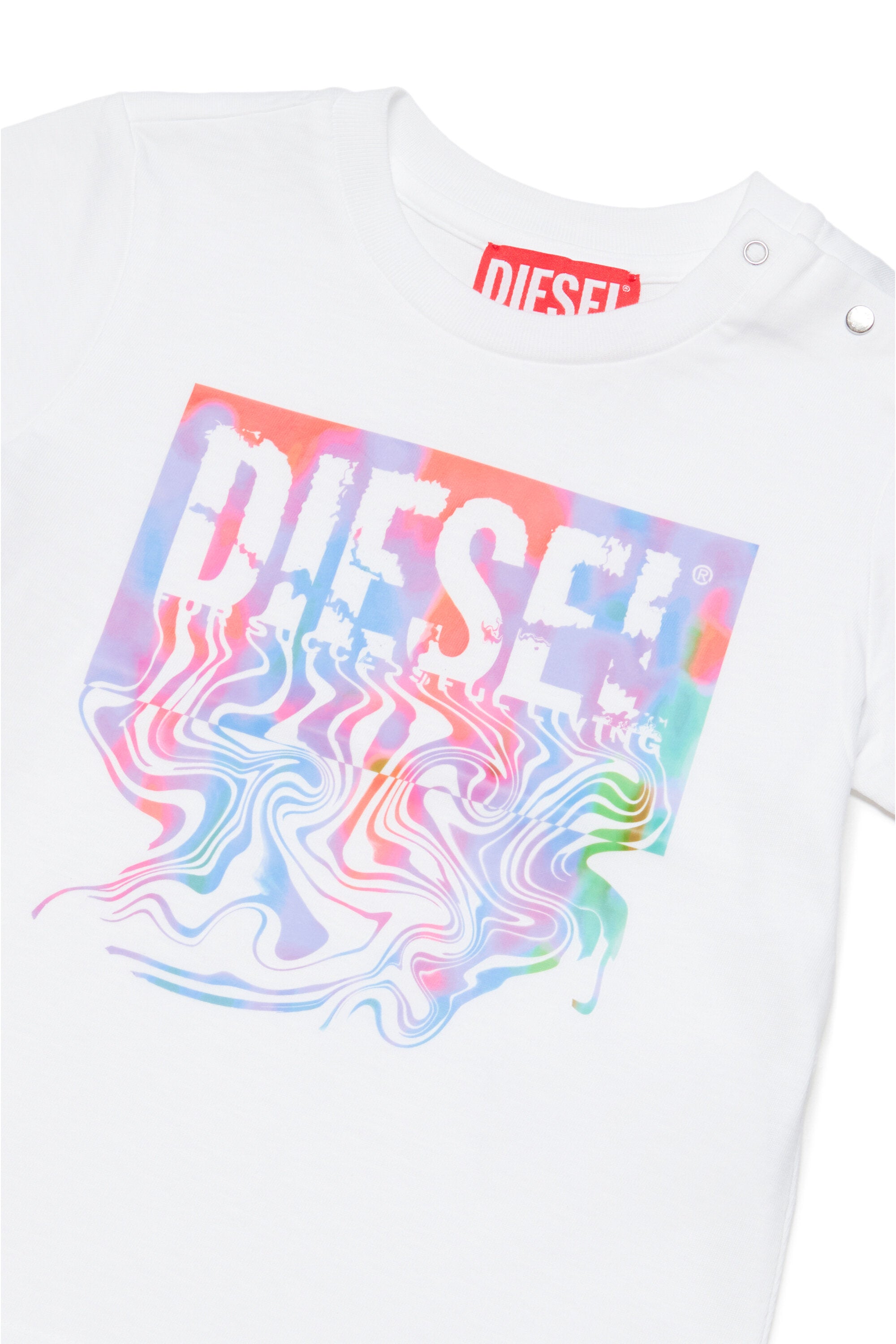Crew-neck jersey t-shirt with multicolor logo fluid effect