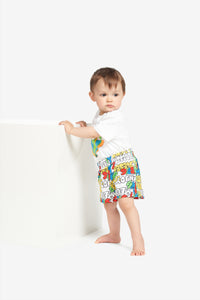 Allover bubble text jersey shorts