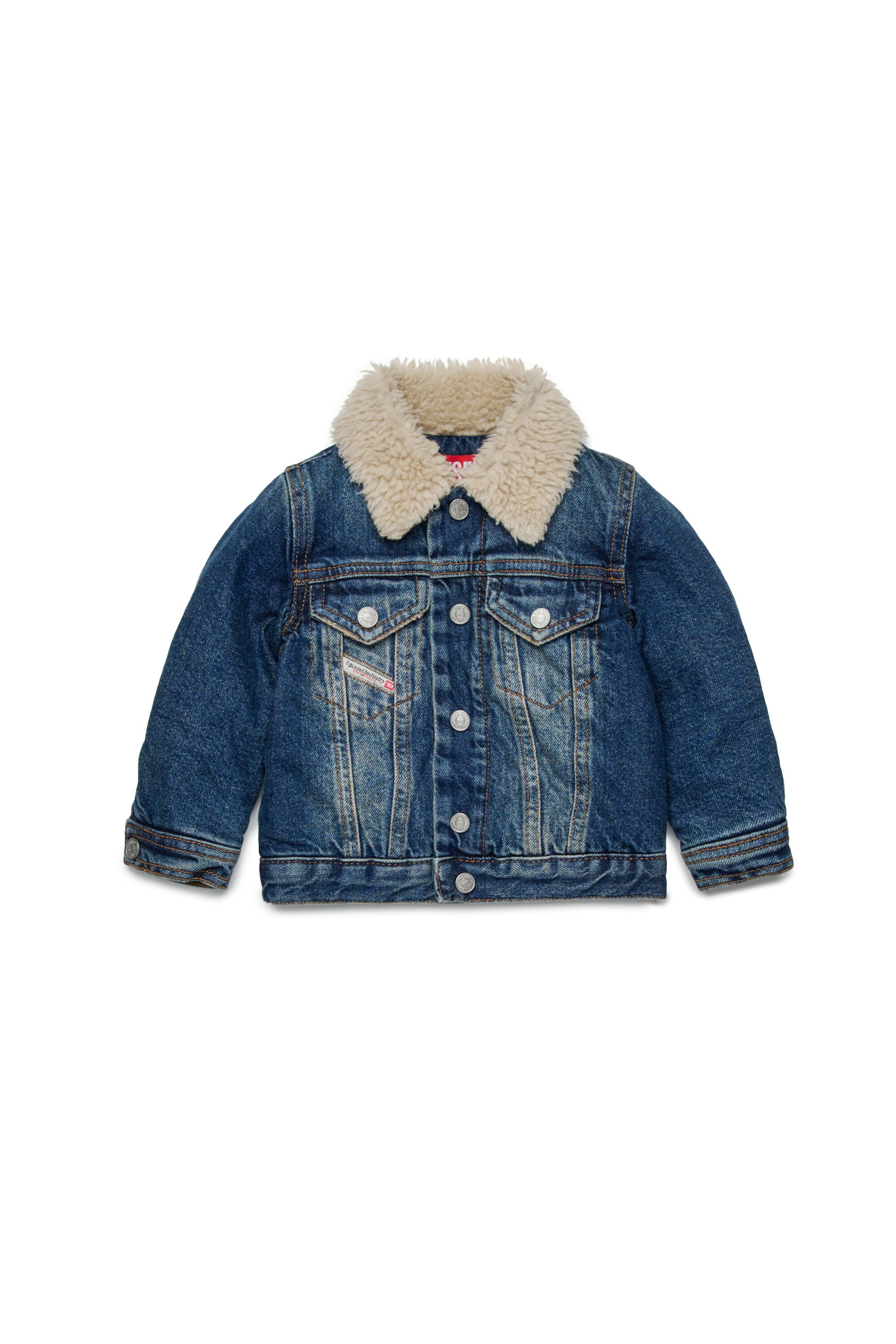 Veste camionneur en denim à effet sale avec intérieur en peluche